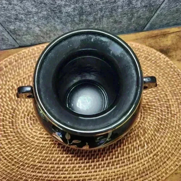 Fine China Vase Narcissus Lily of the Valley Black Gold Accent Two Handle Japan - Picture 4 of 10